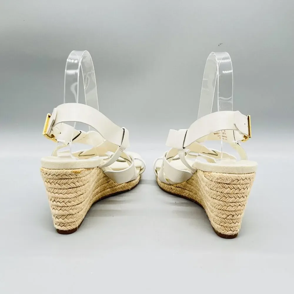 Cole Haan Sandals Women 9 White Leather Strappy Slingback Espadrille Wedge Shoes